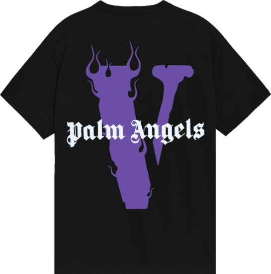 Vlone X Palm Angels Black And Purple Logo T Shirt