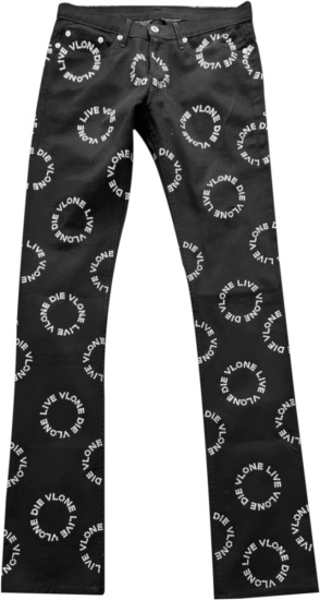 Vlong Black And Crystal Cirlce Logo Jeans