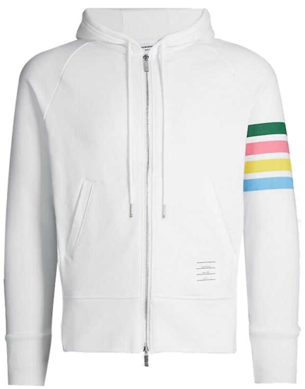 White Thom Browne Hoodie With Rainbow Colored Stripes