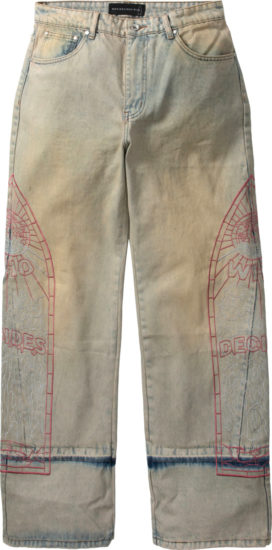 Who Decides War Beige Extended Hem Embroidered Denim Jeans