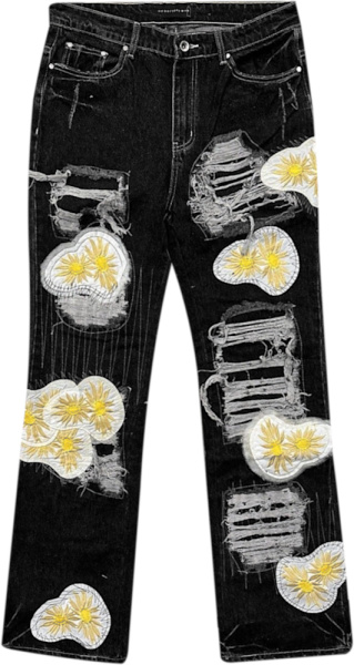 Who Decides War Black And Yellow Flower Daisy Patch Jeans