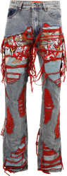 Blue & Red-Frayed 'Horsemen' Jeans