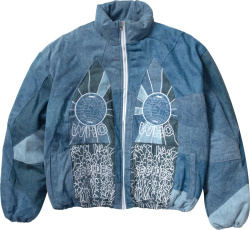 Who Decides War Blue Denim Patchwork Embroidered Bomber Jacket