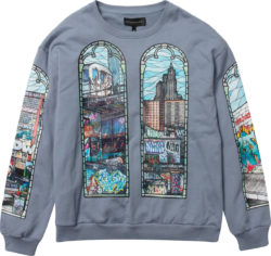 Who Decides War Blue Grey Nyc Stained Glass Window Patch Sweatshirt
