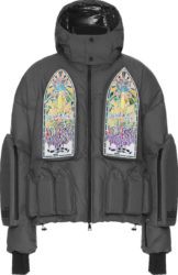 Who Decides War Dark Grey Stained Glass Window Patch Puffer Jacket
