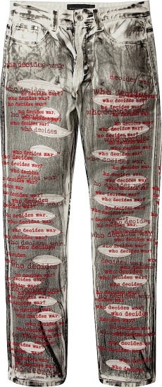 Who Decides War Grey And Red Scripture Logo Print Flocked Jeans