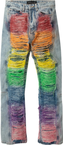 Who Decides War Light Wash Blue And Rainbow Sprayed Distressed Jeans