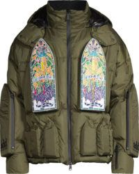 Who Decides War Olive Green Stained Glass Window Padded Puffer Jacket