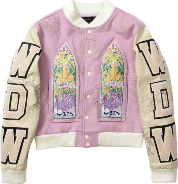 Who Decides War Pink And White Stained Glass Namesake Varsity Jacket