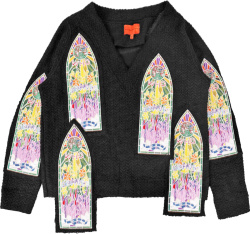 Who Decides Ware Black Stained Glass Patch V Neck Cardigan Sweater
