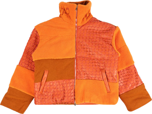 Who Decides Wear Orange Patchwork Fleece Birds Eye View Jacket