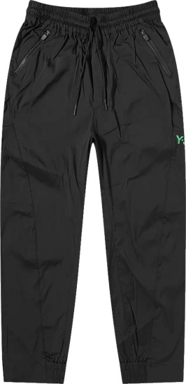 Y 3 Black And Green Logo Nylon Trackpants