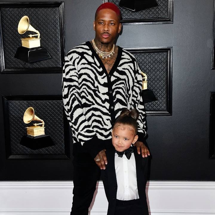 YG Attends The 62 Grammy's In Zebra Print Cardigan