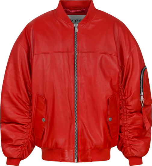 Young Poets Red Leather Oversized Bomber Jacket