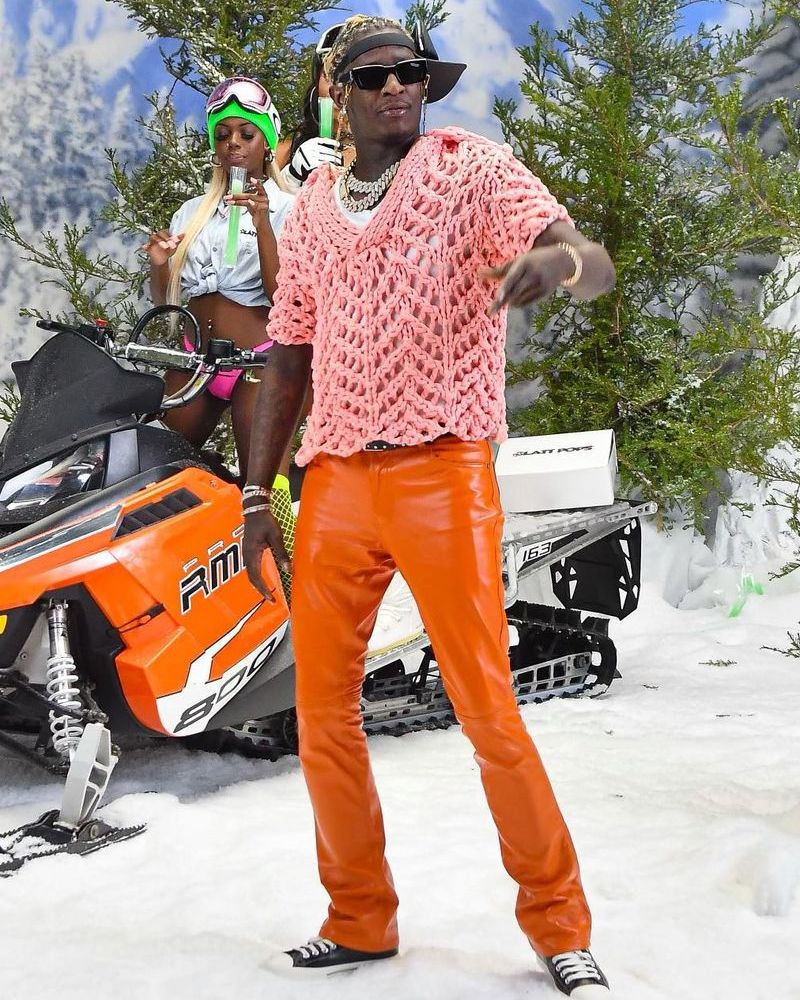 Young Thug Wearing a Multicolor Burberry, & Bottega Veneta Outfit