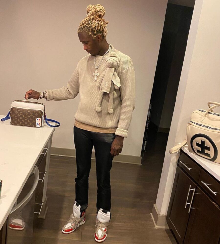 Young Thug Wearing a Louis Vuitton SS21 'Teddy' Sweater