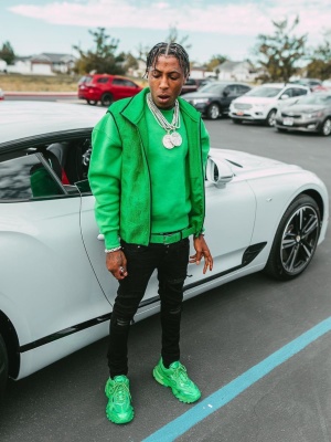 Youngboy Nba Wearing A Bottega Veneta Green Vest And Green Belt With Amiri Mx1 Jeans And Balenciaga Track Sneakers