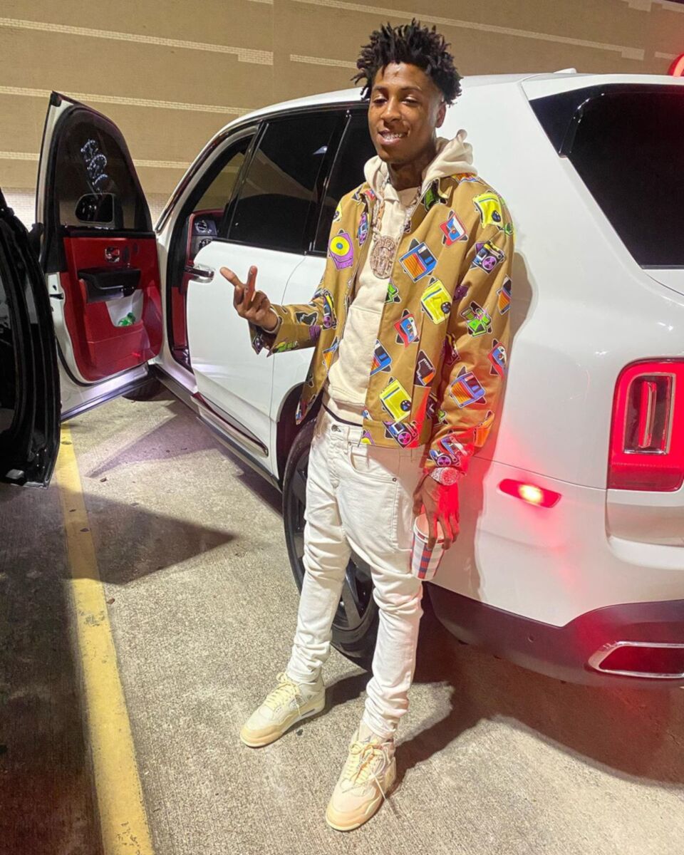 YoungBoy NBA Leans On His Cullinan In Cassette Print Jacket & Jordan 'Sails'