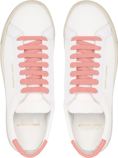 Ysl White Canvas And Pink Low Top Canvas Sneakers