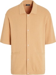 Zegna Beige Knitted Full Button Polo Shirt